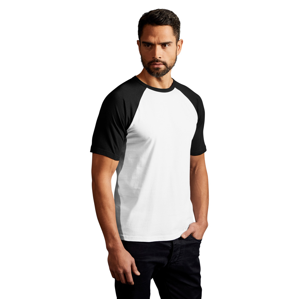 Raglan Baseball T-Shirt Herren, Weiß-Schwarz, XL