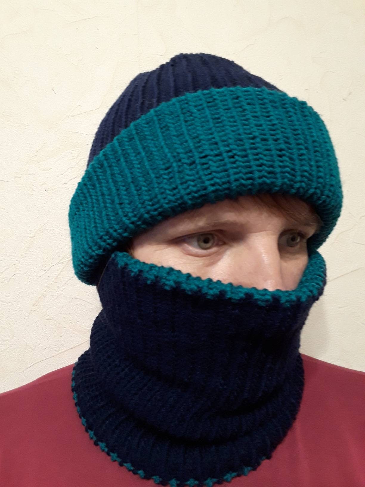 Reversible Knit Wool Blend Winter Balaclava Face Mask Hat & Buff Ski Mask, Motobyke