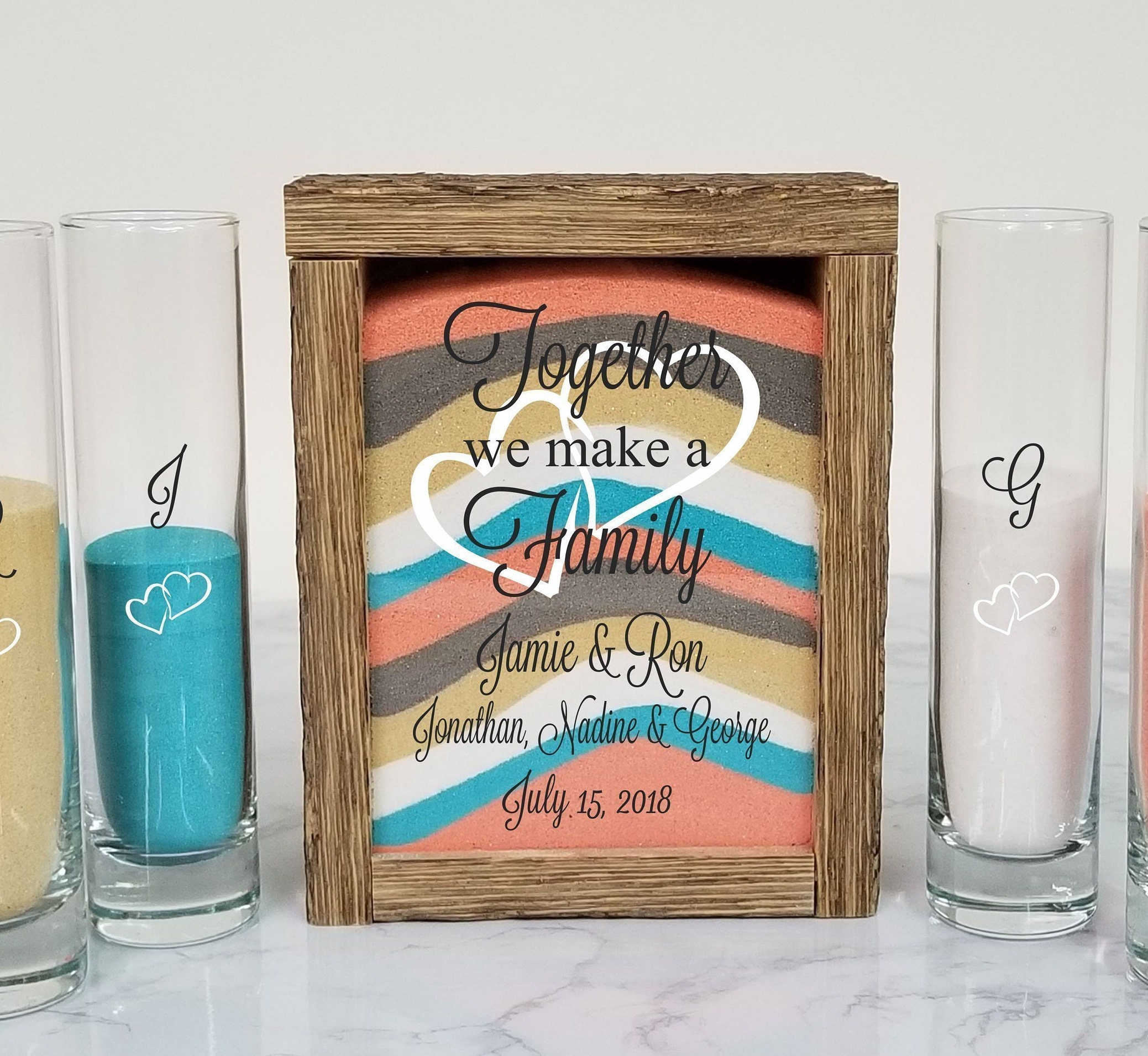 Sand Ceremony Set For Blended Family, Rustic Wedding Shadow Box Set, Unity Candle Alternative, Beach Or Outdoor Decor