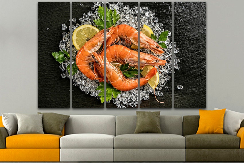 Shrimp Canvas Seafood Wall Art Lemon Print Food Sea Life Cook Gift Restaurant Decor Animal Poster Kitchen Sealife