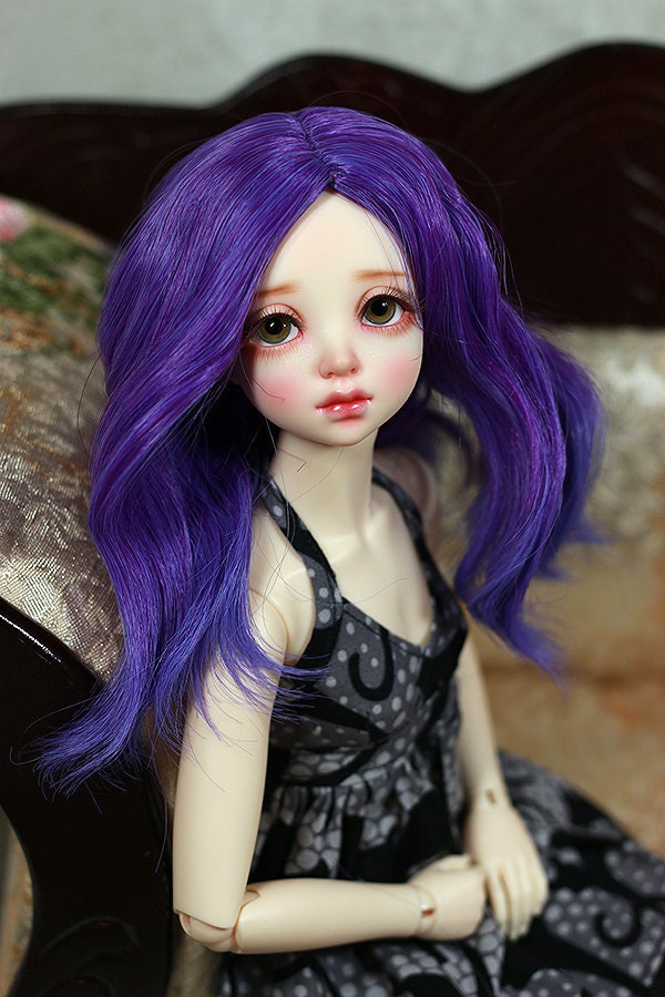 1/4 6-7 Bjd Doll Wig Msd Purple Blend Curly No Bangs Hair Fairyland Unoa Slim Mini Jr-149