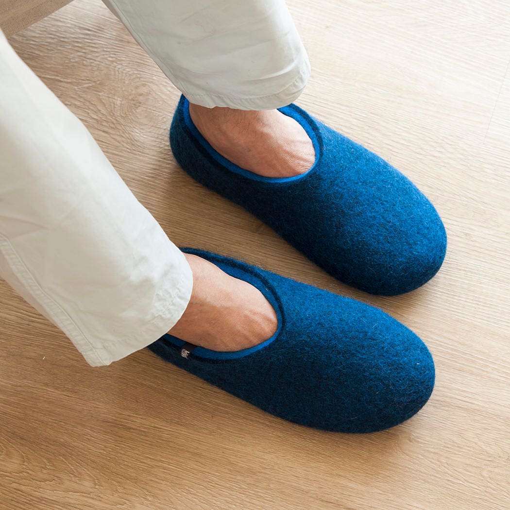 Blue House Slippers, Mens Clogs, Best Mens Boiled Wool Breathable Office Ethical Most Comfortable Shoes