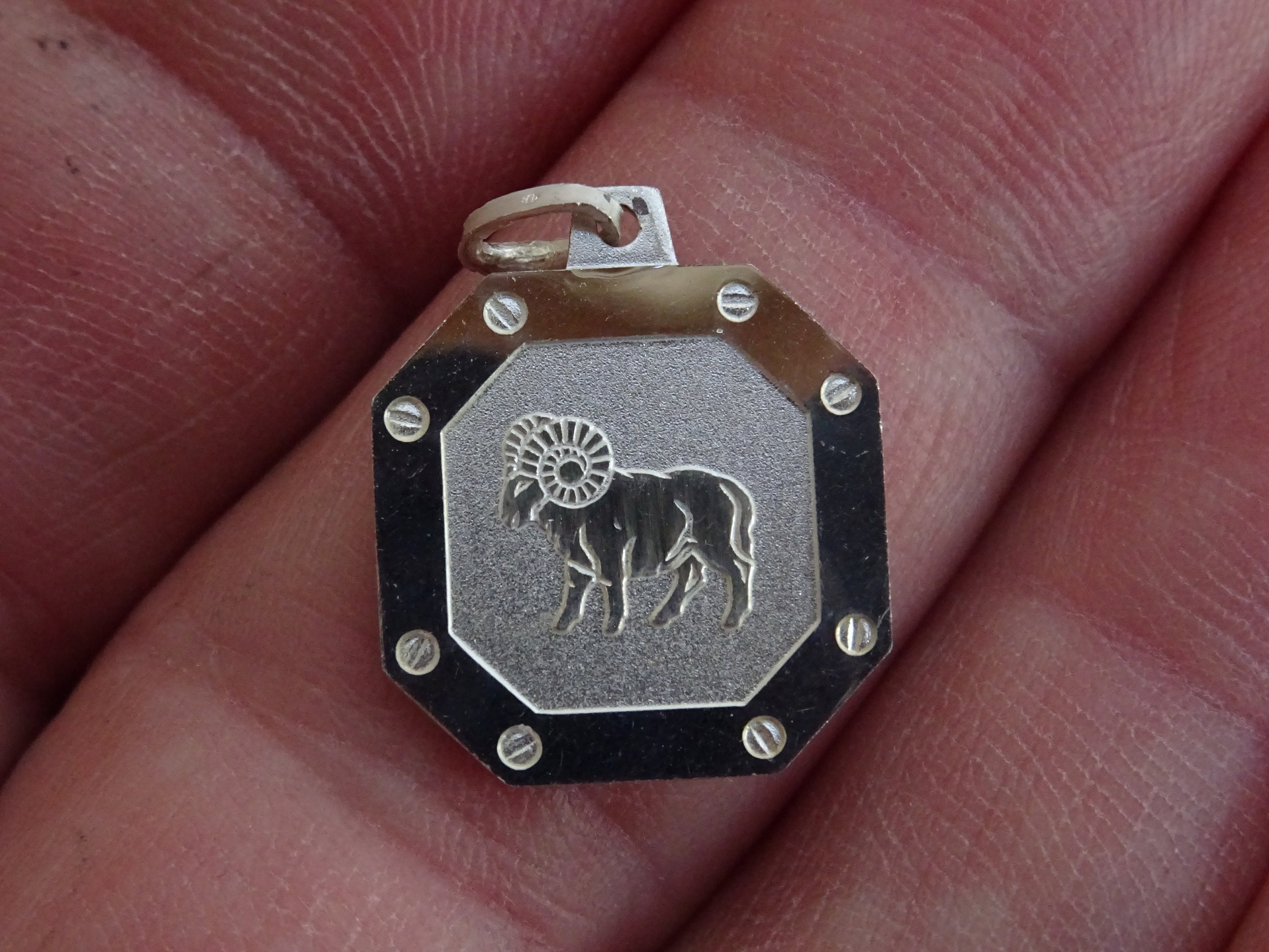 Vintage Silver | Marked Zodiac Constellation Medal Pendant Charm Medallion Sign Of Aries. Ram 7 A