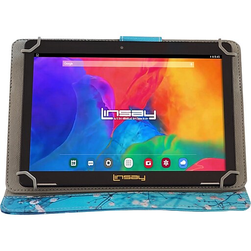 Linsay 10.1" Tablet with Flowers Marble Case, 2GB Ram, 32GB Storage, Android 10, Black (F10IPCMF)