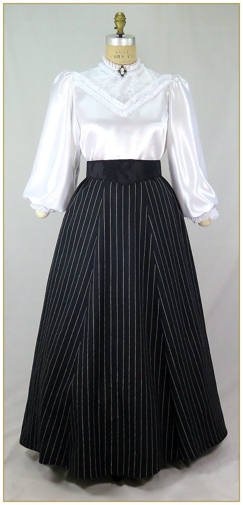 Victorian Black White Stripe Linen Blend Skirt