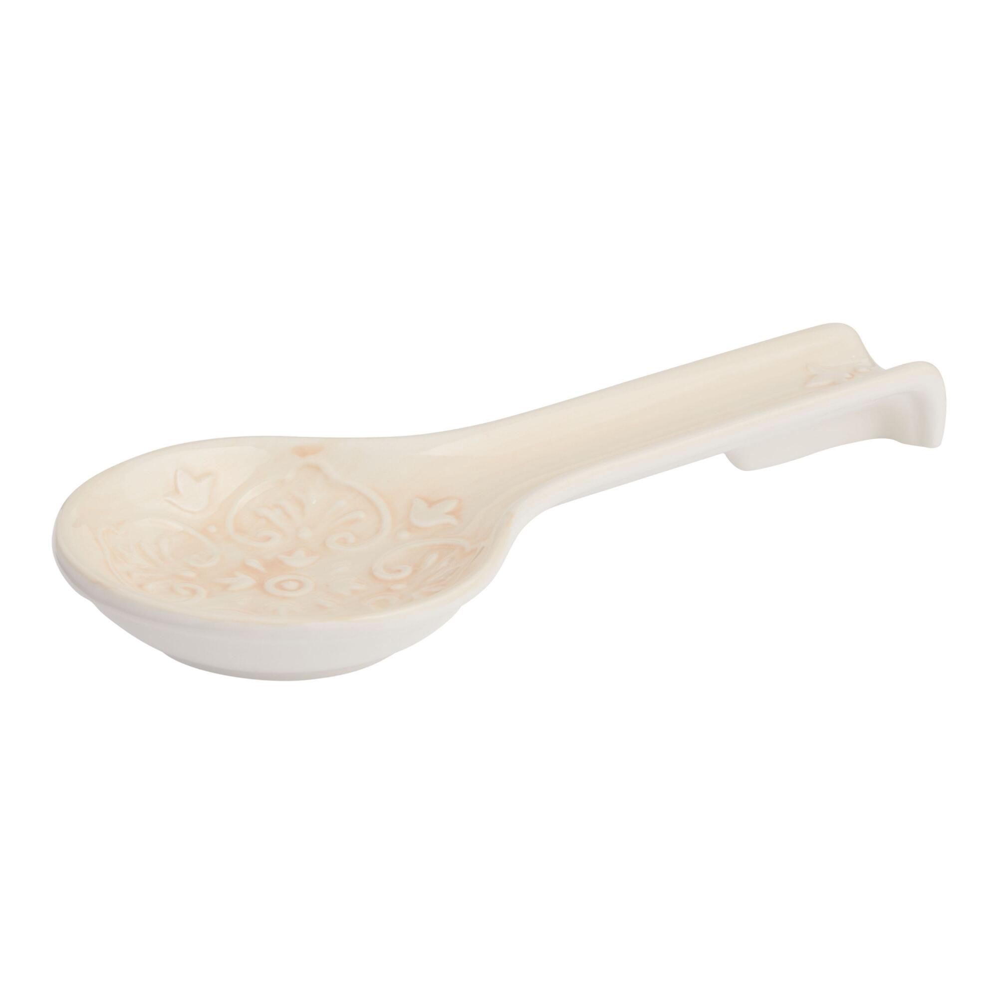 Embossed Ceramic Avellino Spoon Rest: White by World Market