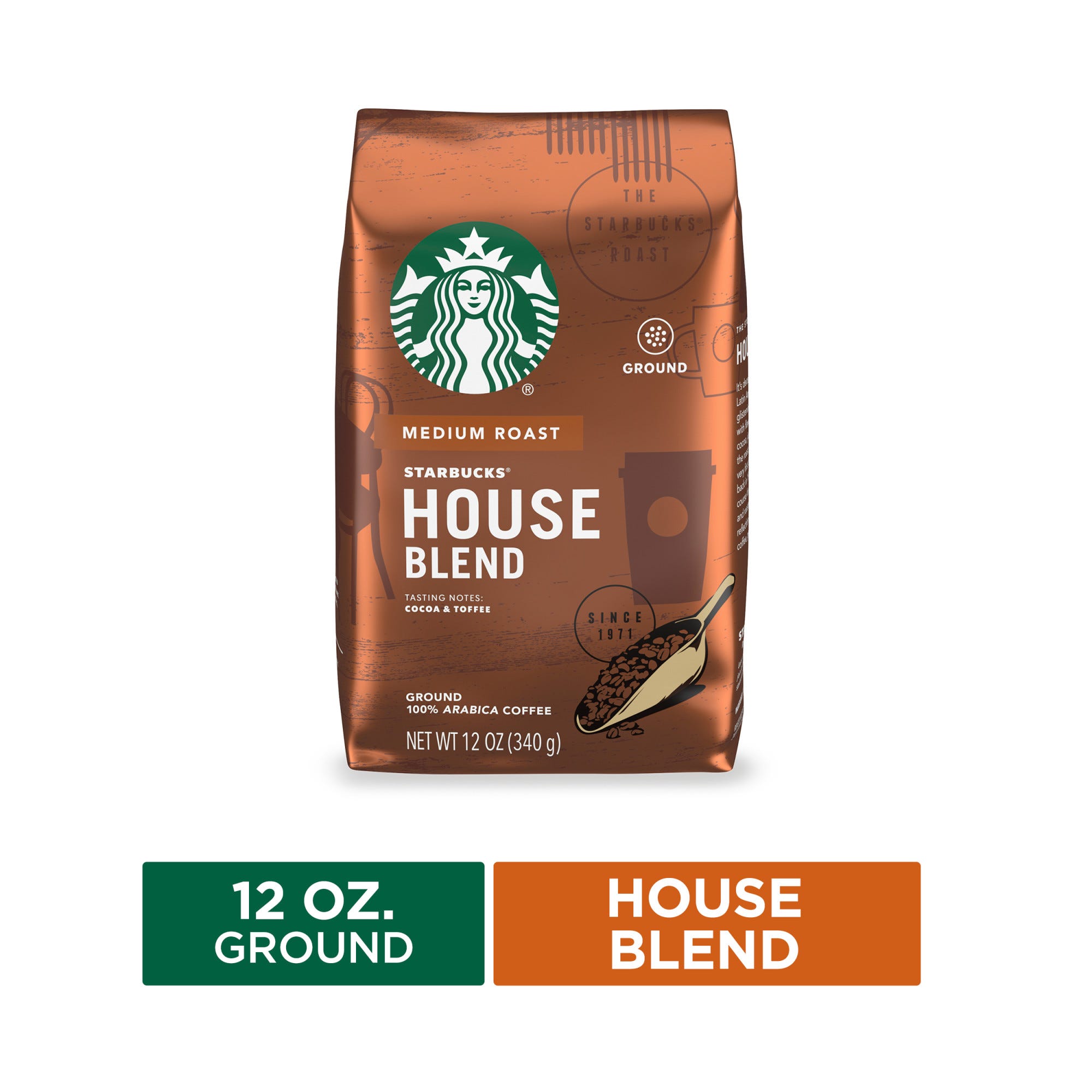 Starbucks Medium Roast Ground Coffee, House Blend - 12 oz