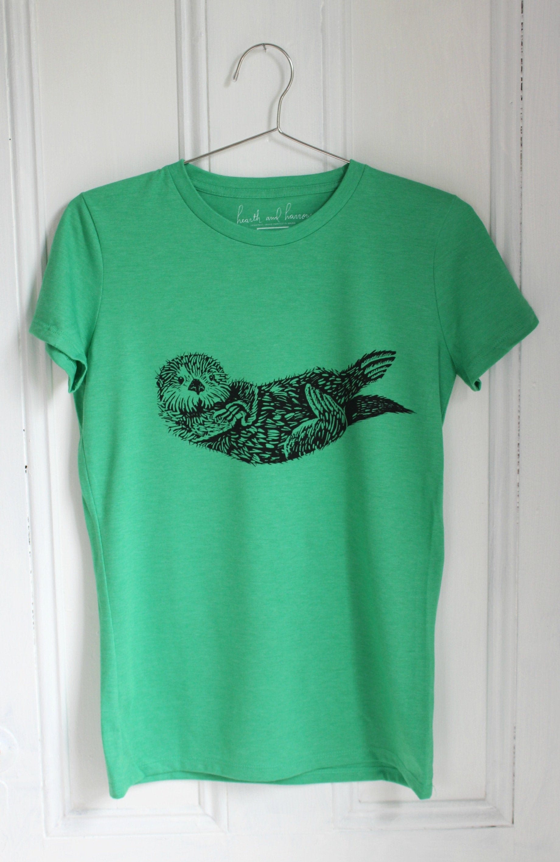 Mens T Shirt - Organic Otter Tee Tri-Blend Hand Screen Print Men's T-Shirts Graphic T-Shirt Green Dad Gift
