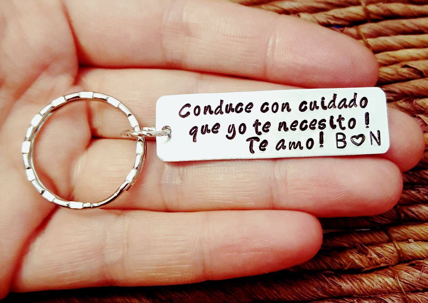 Personalized Keychain, Conduce Con Cuidado, Free Shipping, Boyfriend Gift, Couples Engraved Husband Gift
