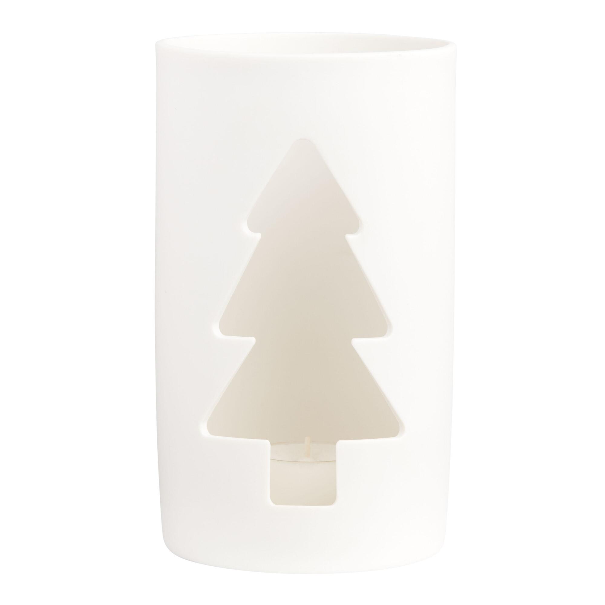 Tree Silhouette Ceramic Hurricane Candle Holder: White by World Market