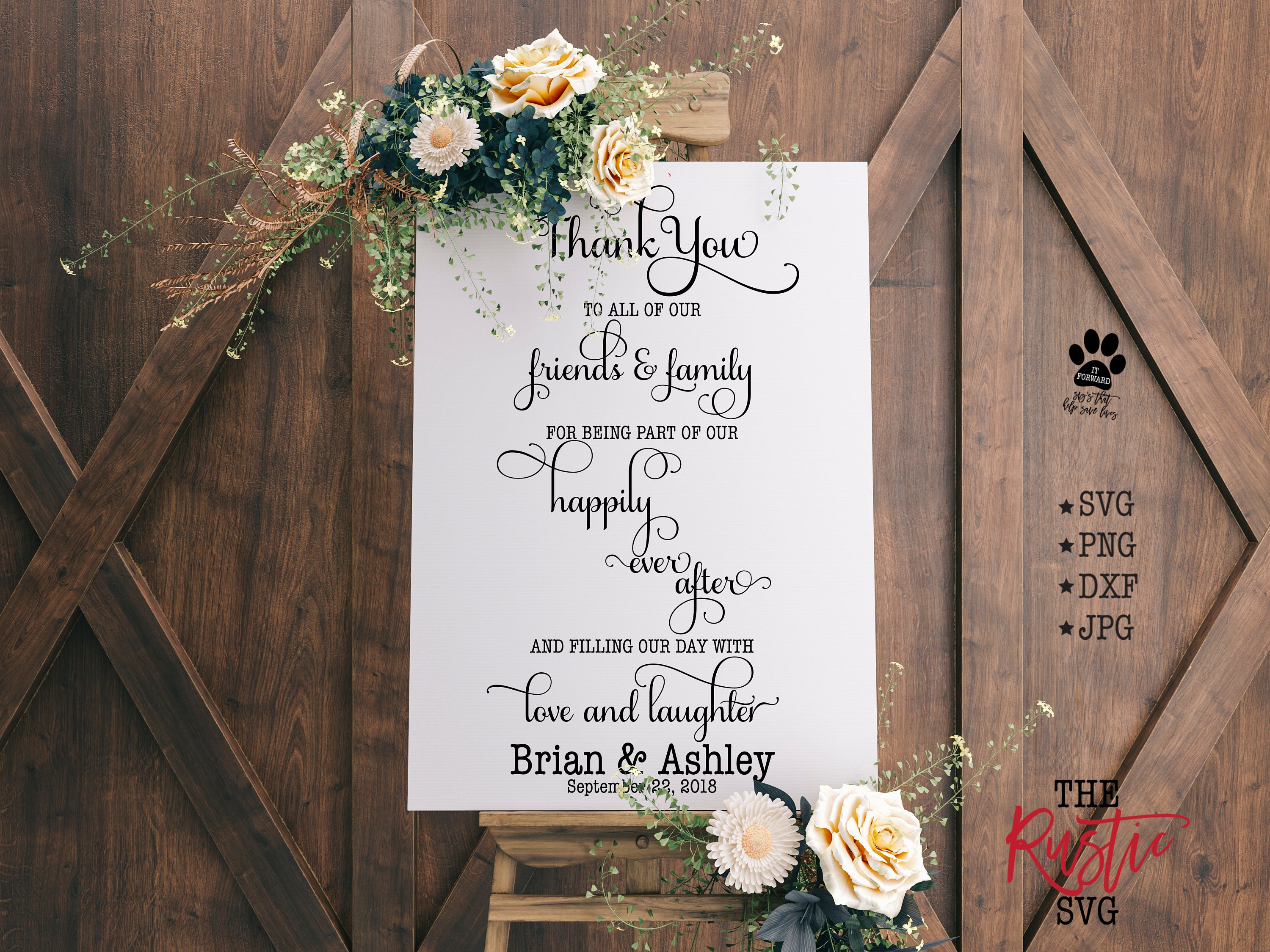 Thank You To All Of Our Friends & Family, Personalized Wedding Svg, Sign, Cricut, Silhouette, 006