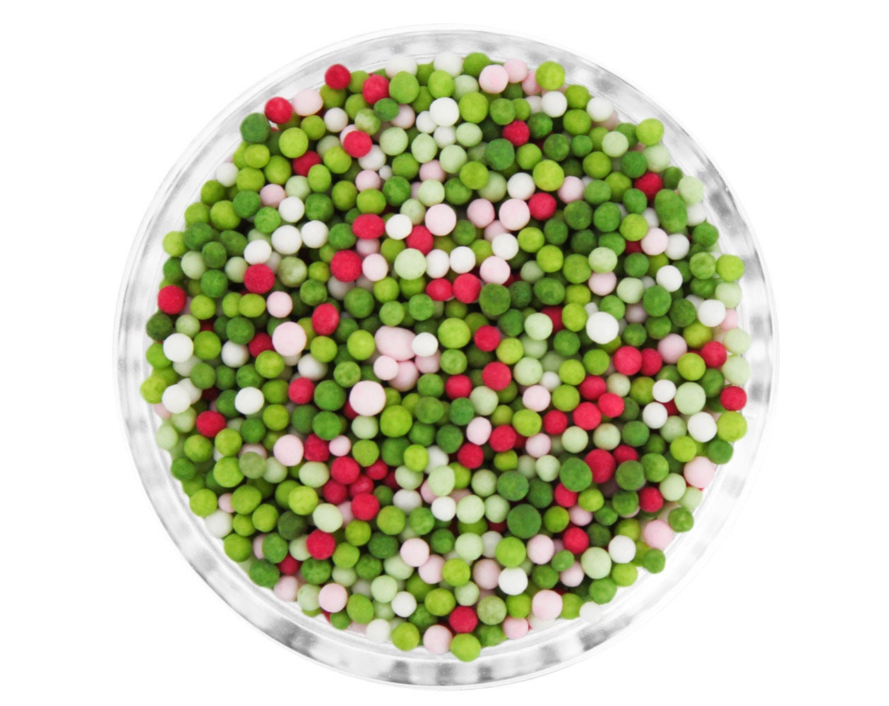 Holly Berry Non-Pareils Blend - Our Holly Berry Blend Is A Mix Of Non-Pareils in Cherry Red, White, Shades Green, & Pink