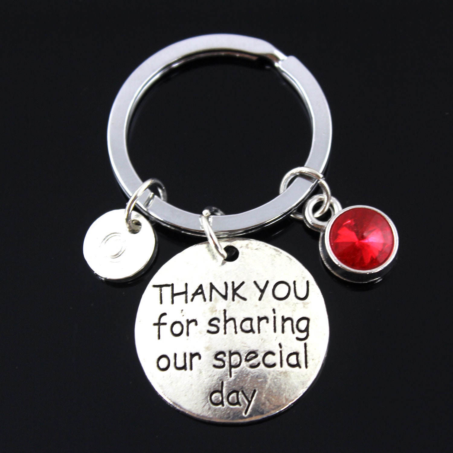 Thank You For Sharing Our Speial Day Engraved Wedding Favour Keyring, Initial Keychain, Birthstone Keychain