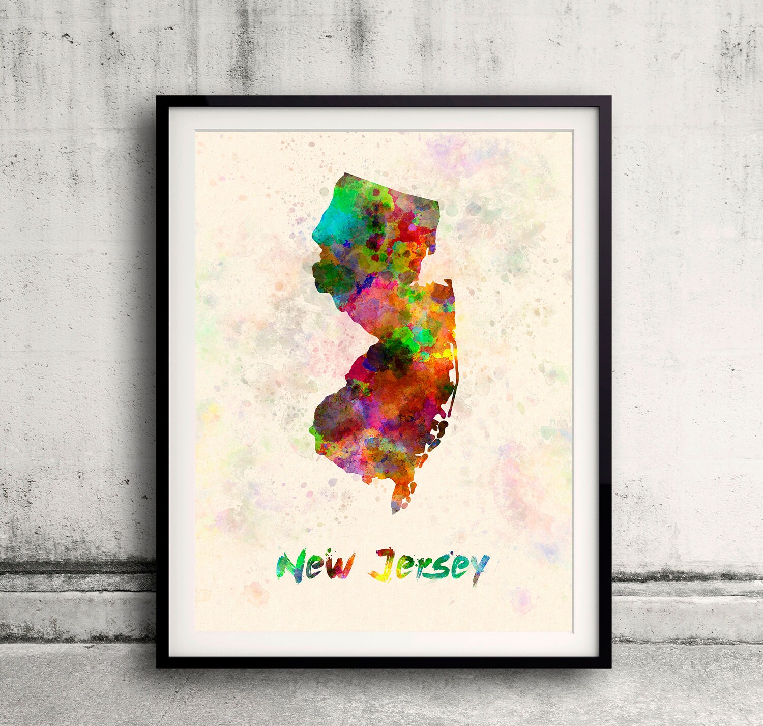 New Jersey Us State in Watercolor Background 8x10 In. To 12x16 Poster Digital Wall Art Illustration Print Art Decorative - Sku 0417
