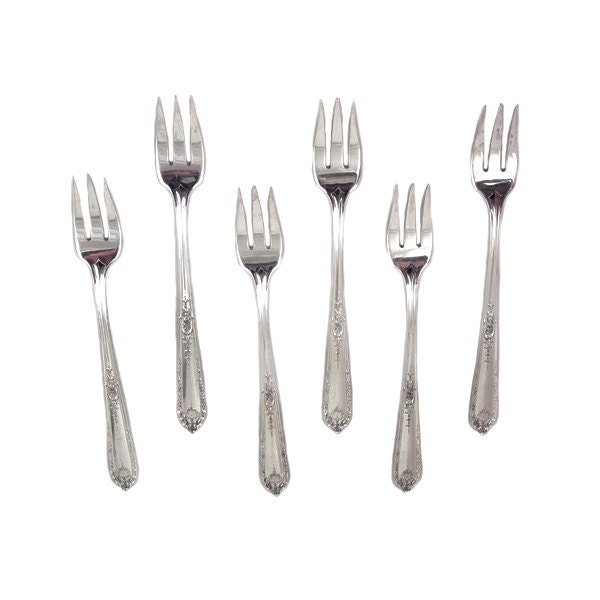 Six Sterling Silver Cocktail Forks - 6 Vintage Or Seafood By Alvin Della Robbia Pattern 5.75 Long