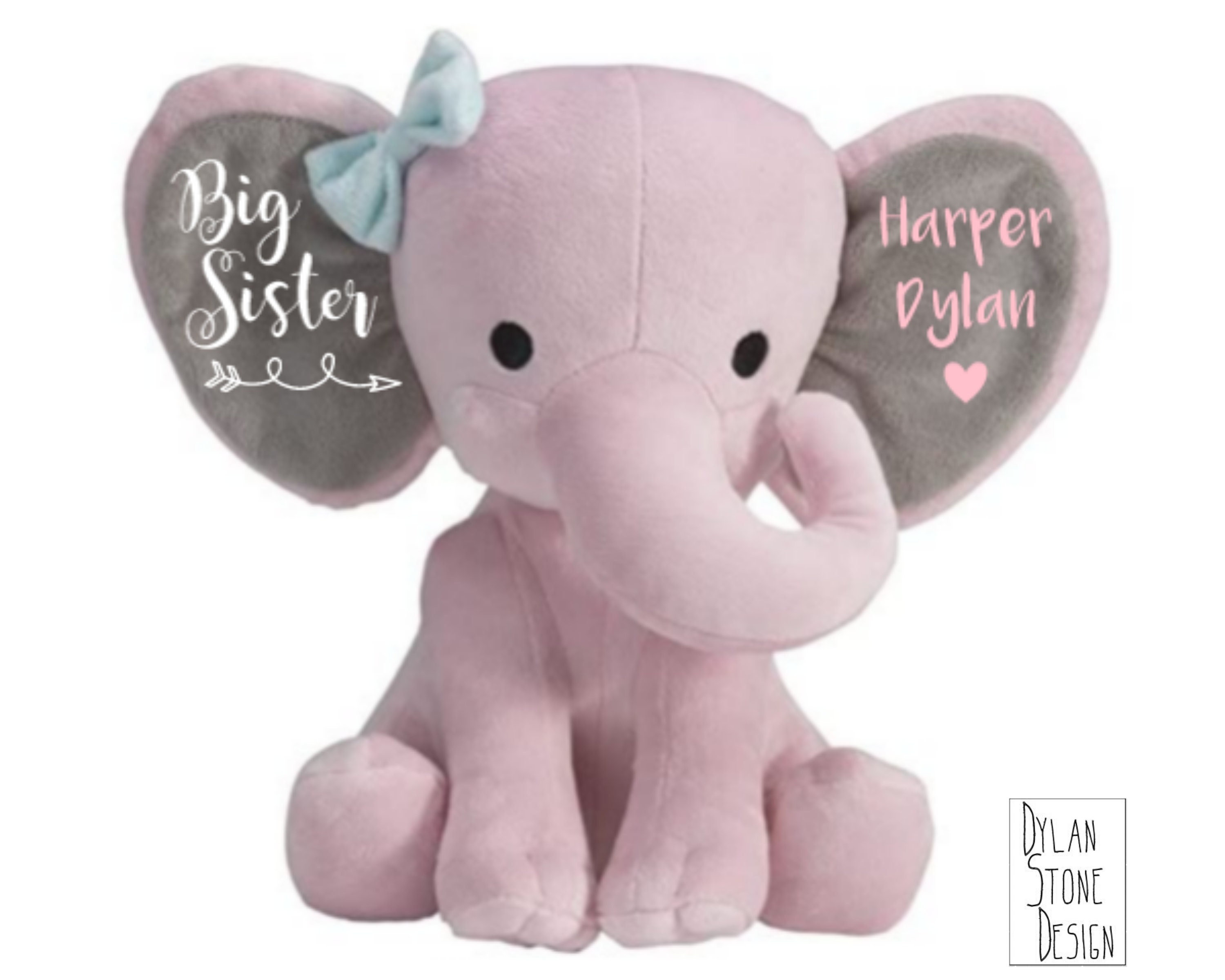 Big Sister Gift - Plush Personalized Elephant Birth Keepsake New Baby