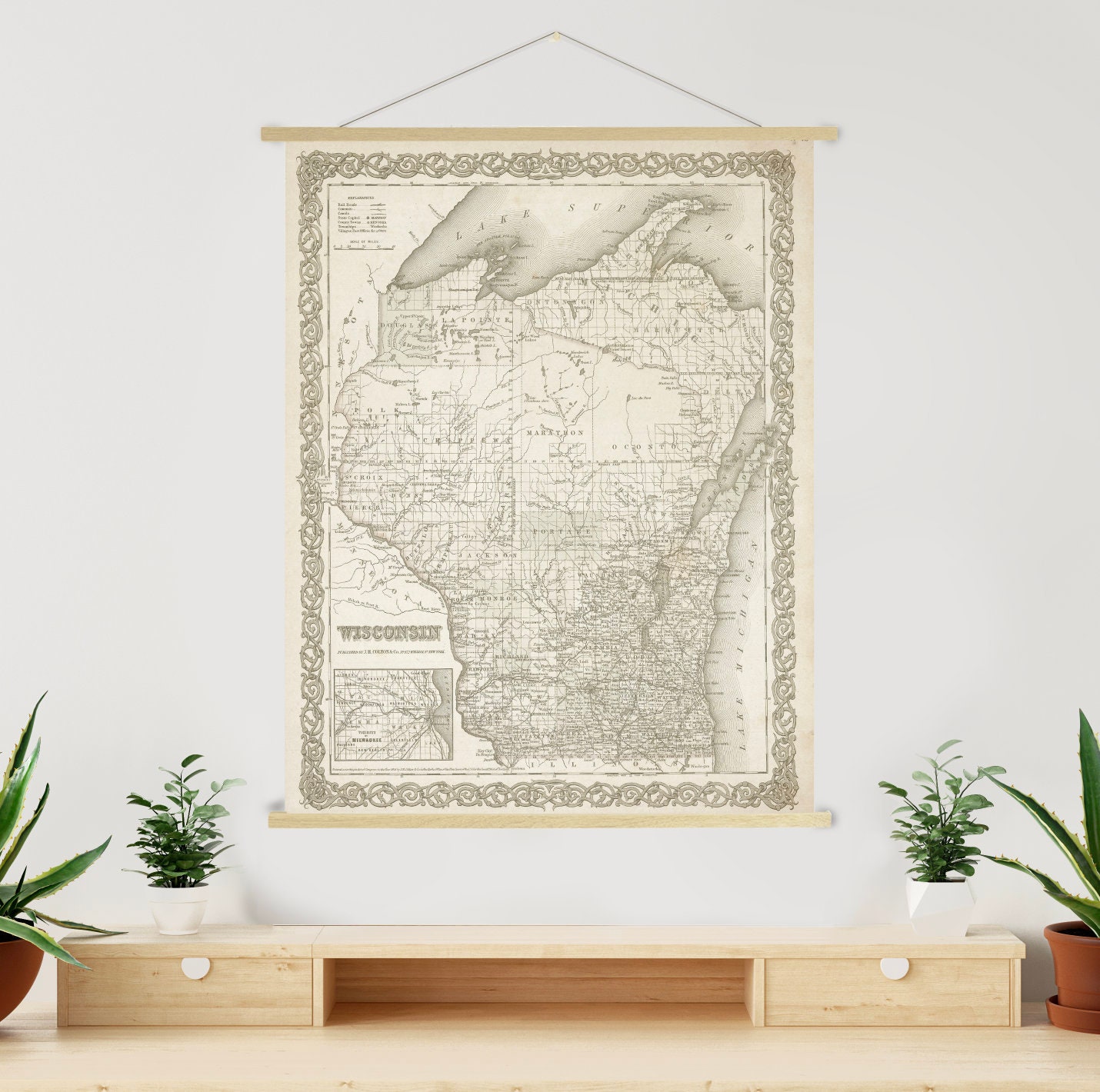 Wisconsin Vintage State Map Print | Canvas Art Printed Marketplace