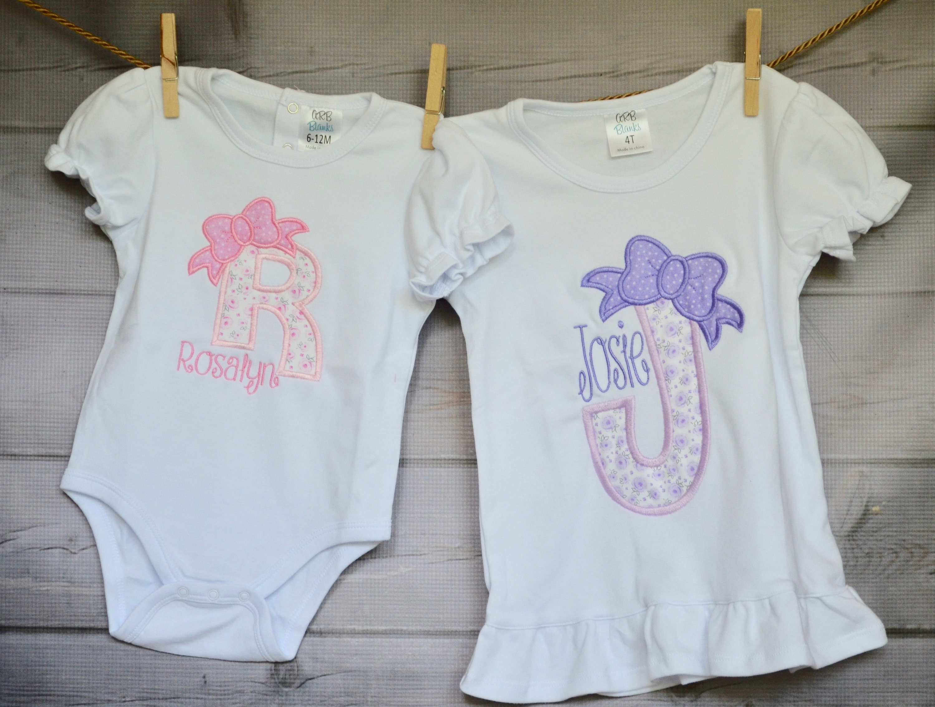 Personalized Applique Initial With Bow Shirt Or Bodysuit
