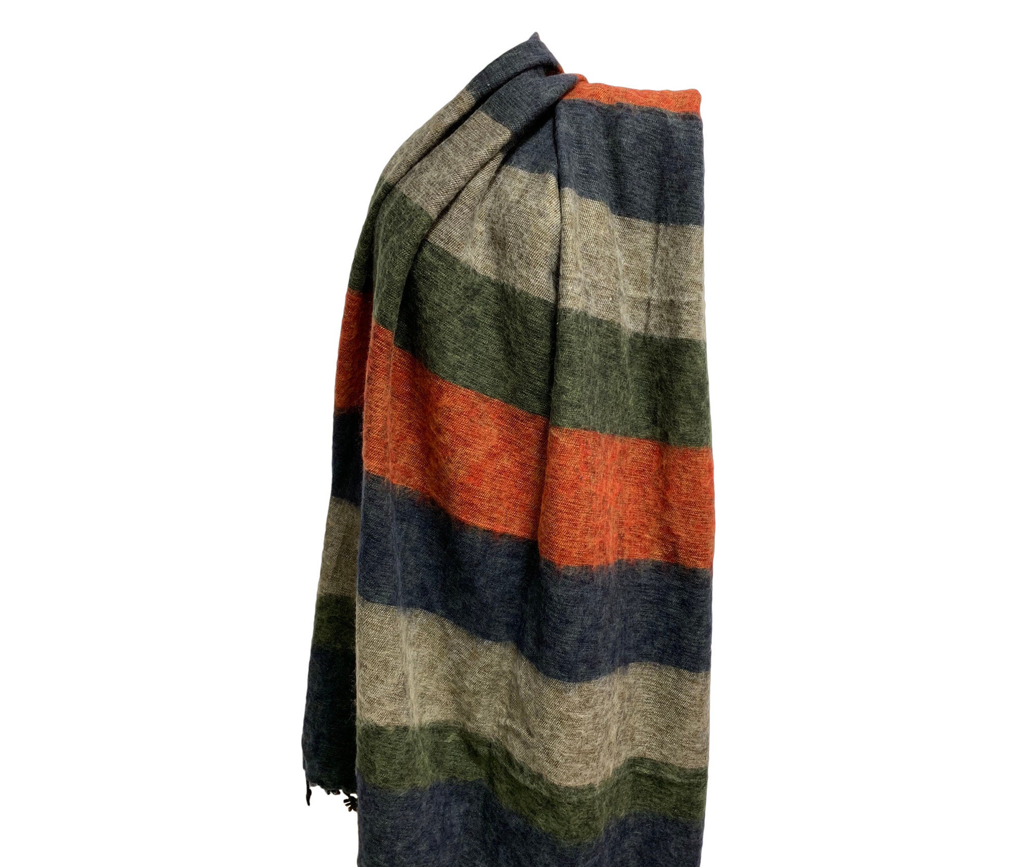 Unisex Reversible Fine Wool Cotton Blend Large Shawl Scarf Blanket
