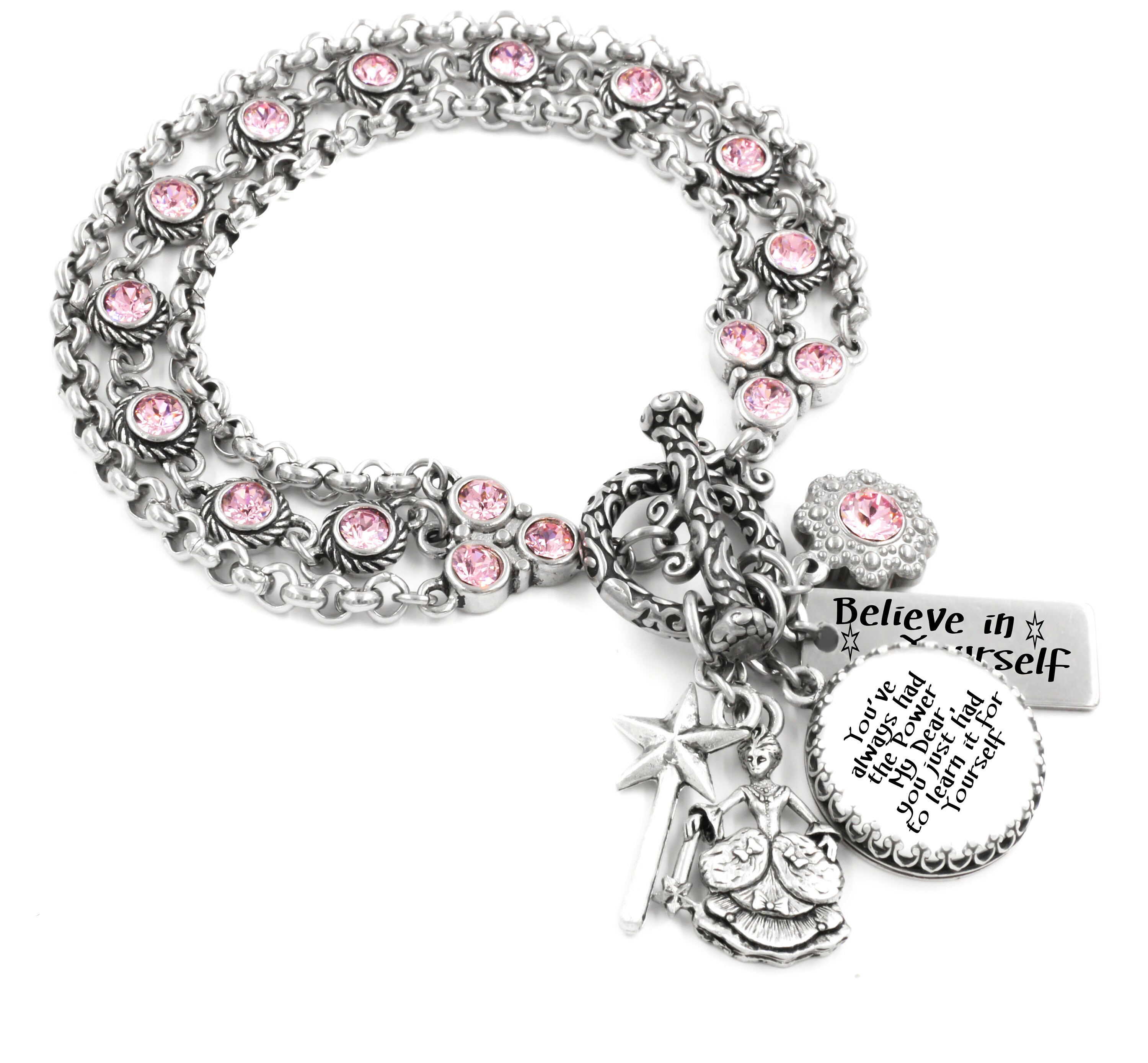 Believe in Yourself Quote Bracelet From Glinda Wizard Of Oz Choice Sparkling Crystal Birthstone
