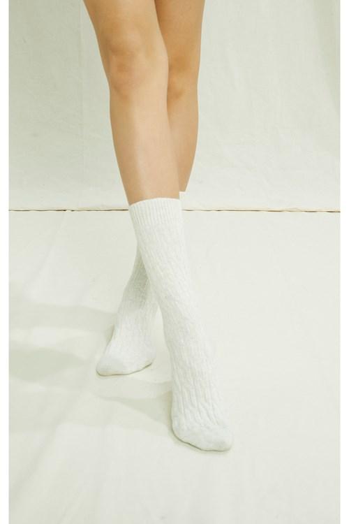 People Tree Unisex Cable Socks - Organic Certified Cotton, Cream / 35-38
