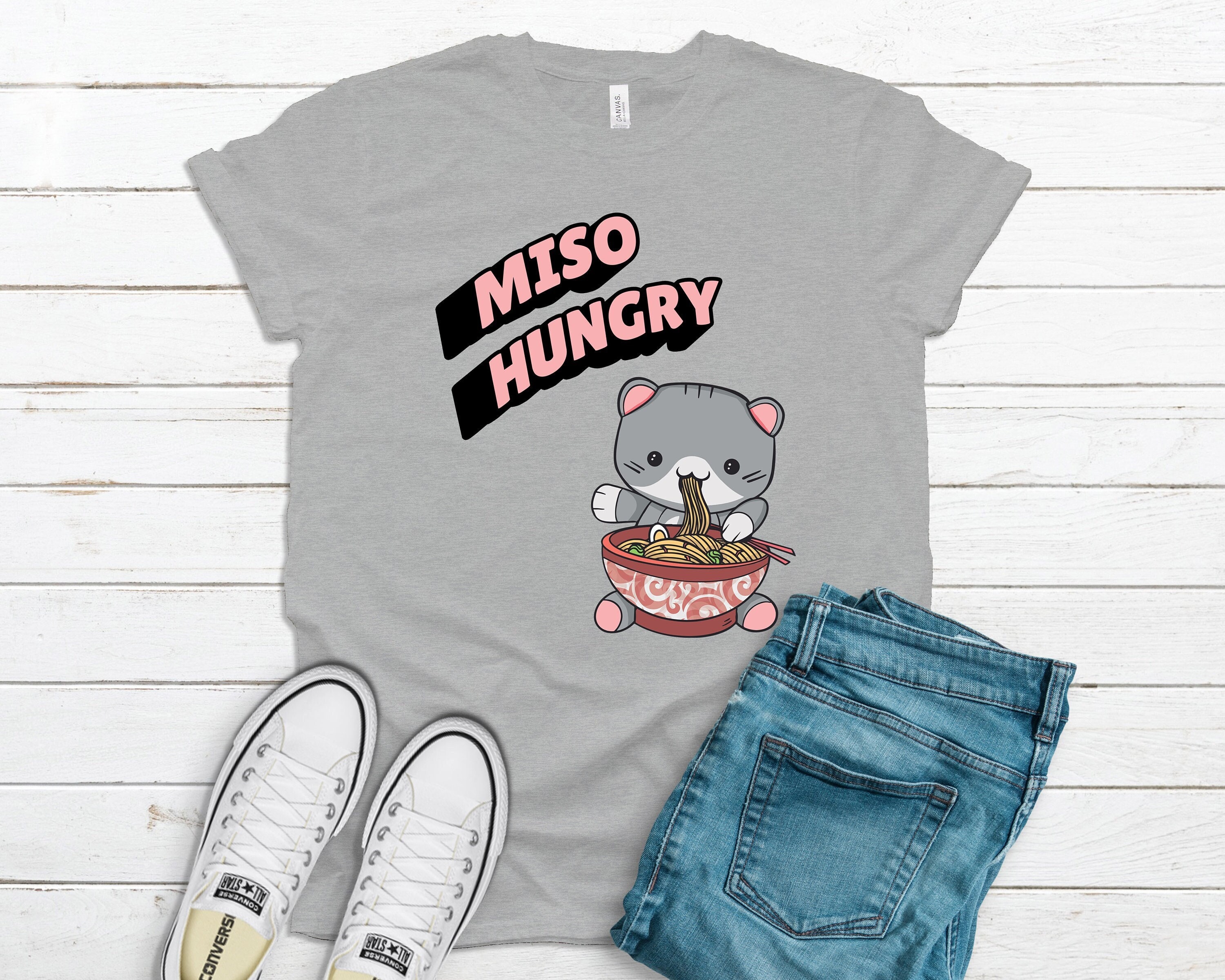 Miso Hungry Shirt/Tank Top Hoodie Ramen Lover Traditional Japanese Food Noodles Gift Asian Cute Kawaii Cat