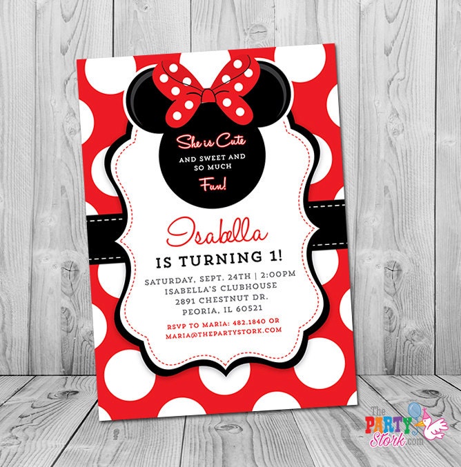 Minnie Mouse First Birthday Invitation, 1st Birthday, Invitation Girl - Printable