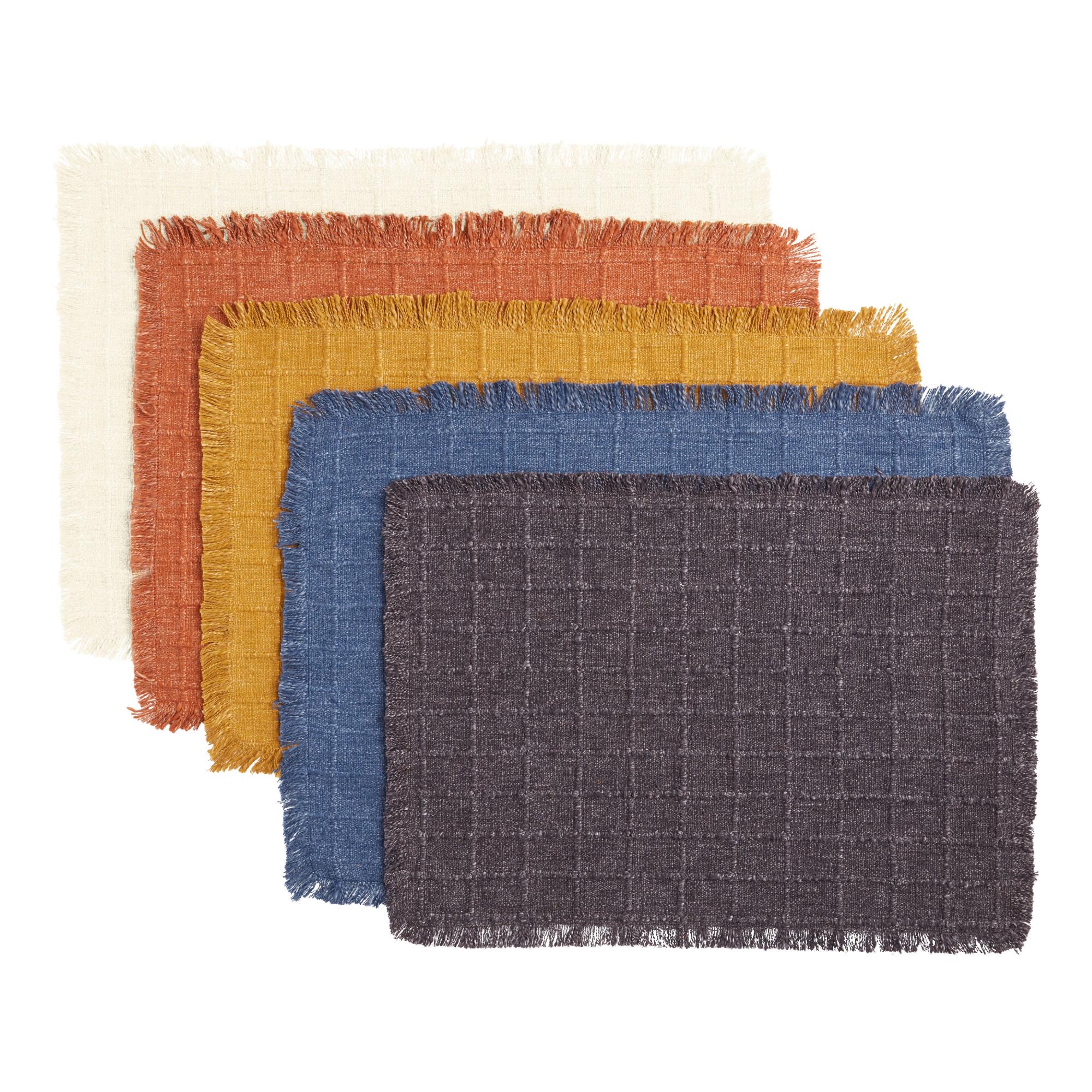 Windowpane Placemat with Fringe Set of 4: Orange - Cotton by World Market