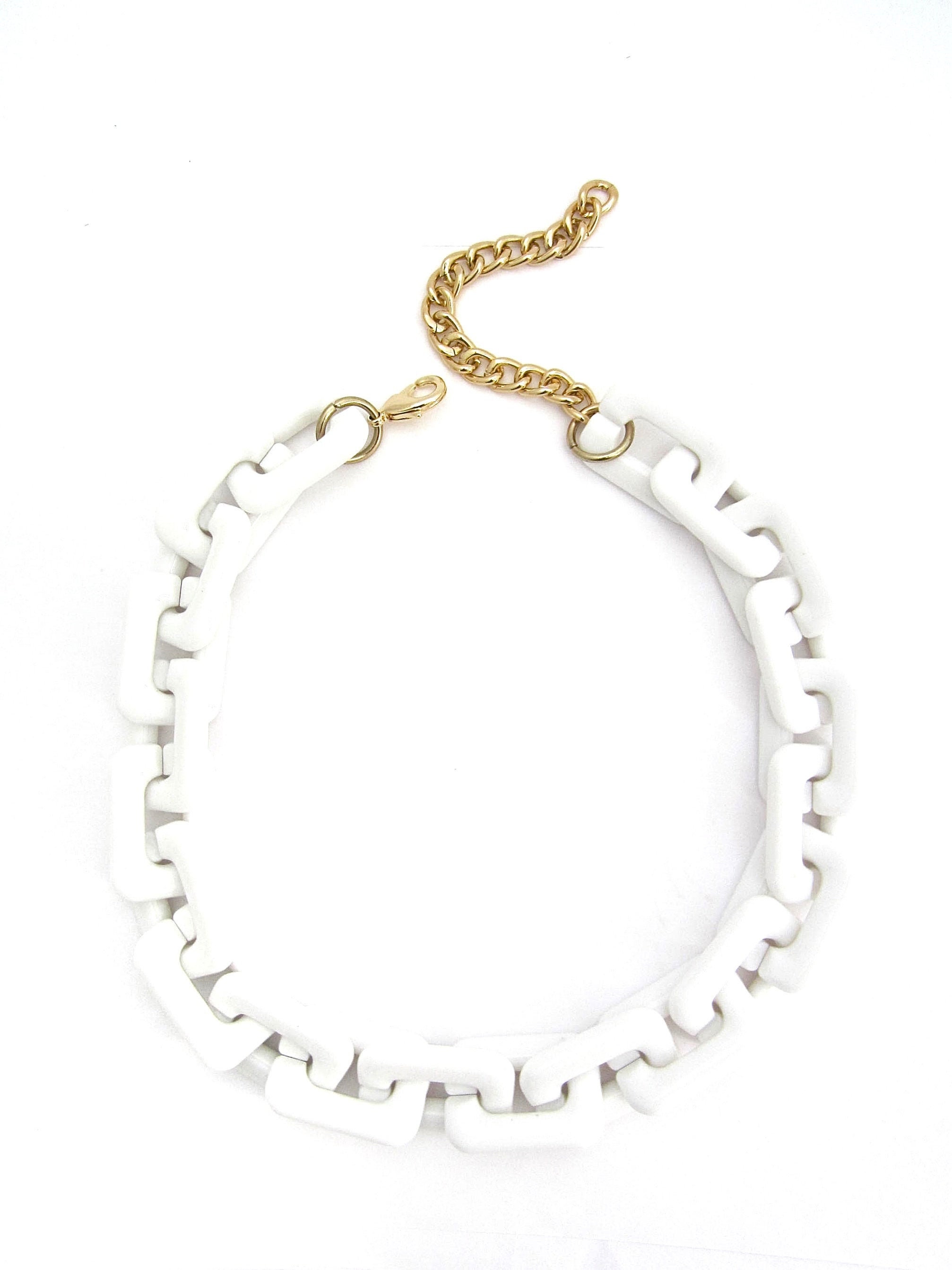Chunky White Necklace, Resin Acrylic Link Chain, Geometric Statement Large Customized Jewelry