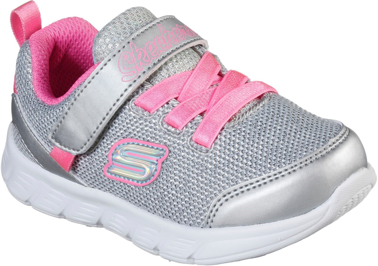 Skechers Kid's Comfy Flex Sports Trainer Various Colours 31139 - Silver/Hot Pink 4