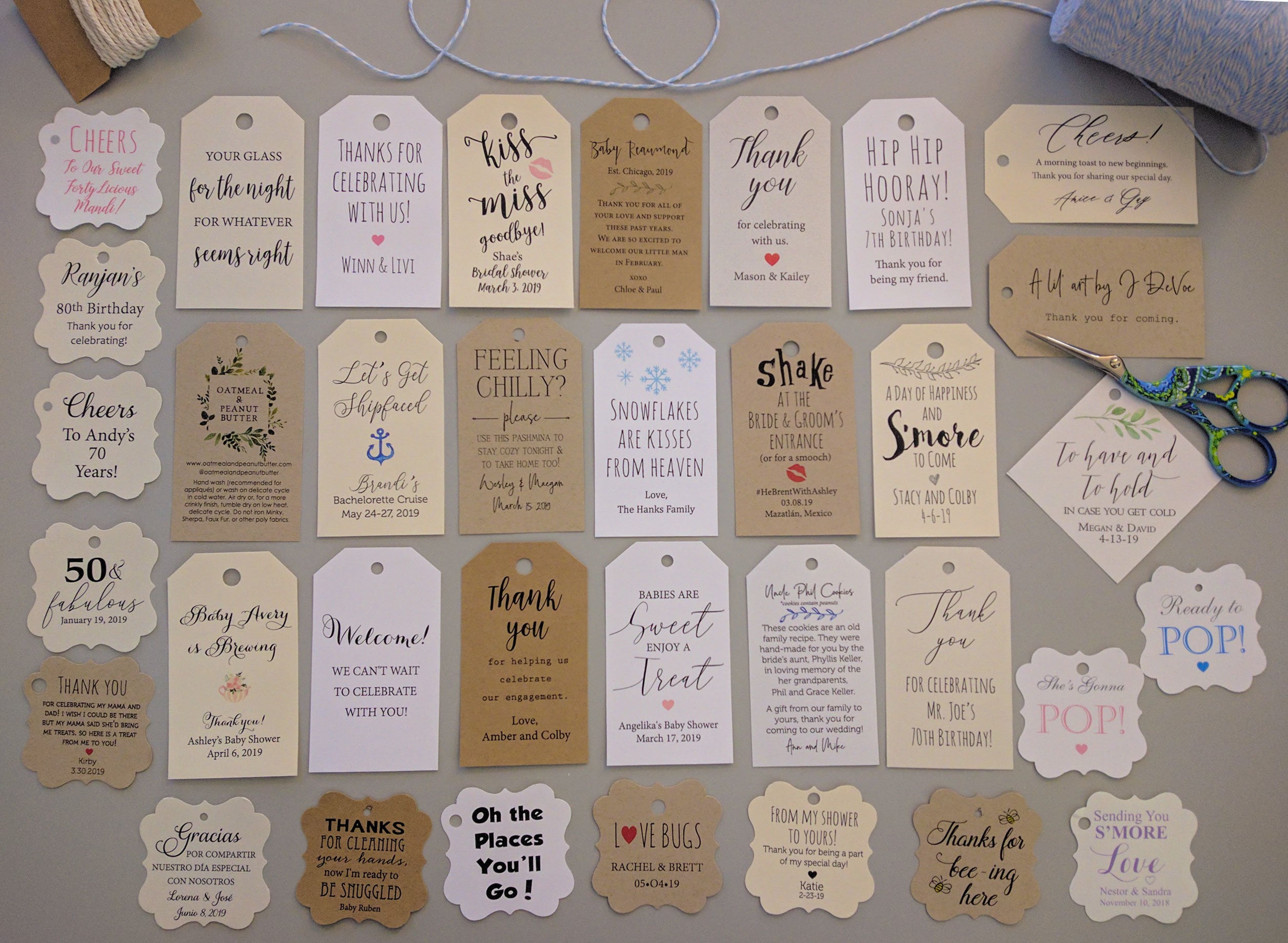Custom Favor Tags, Bridal Shower, Baby Shower Favor Tags, Wedding Perosnalized Thank You Tags