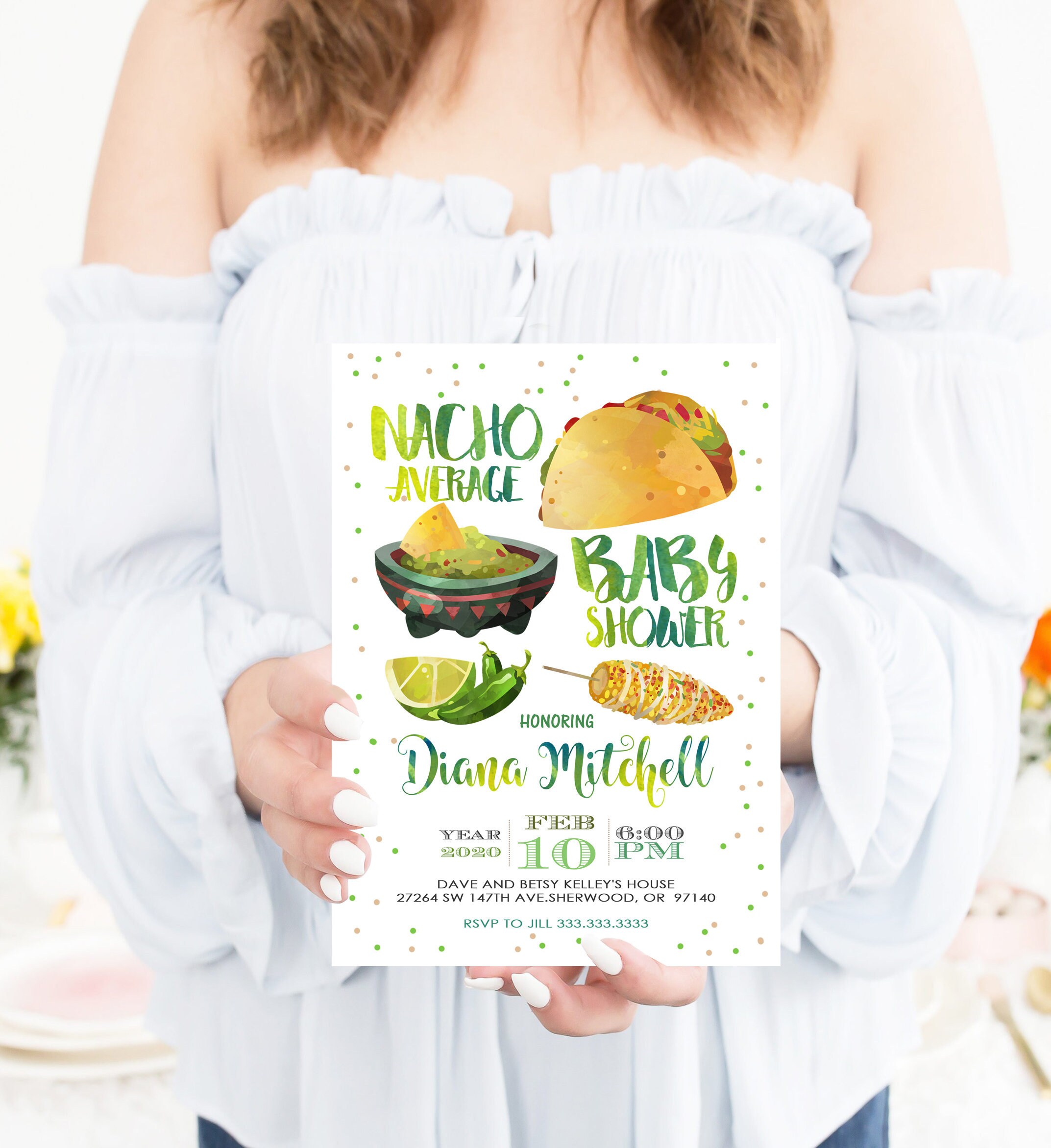 Fiesta Baby Shower Invitation, Nacho Mexican Taco Invitation. Fiesta #1