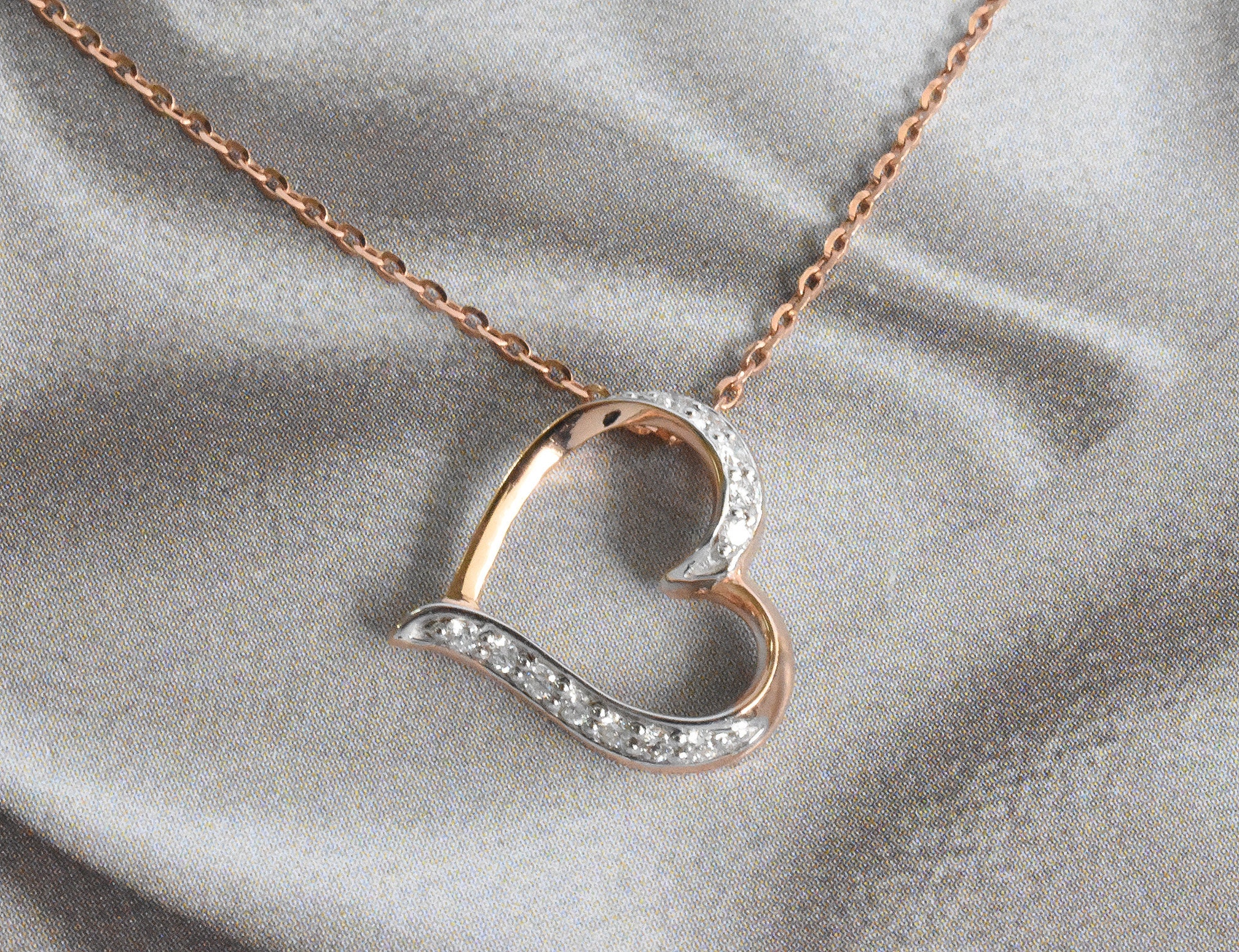 10K 14K 18K Gold Diamond Heart Pendant Necklace/Valentine Jewelry Gift Micro Pave Love Gift For Her