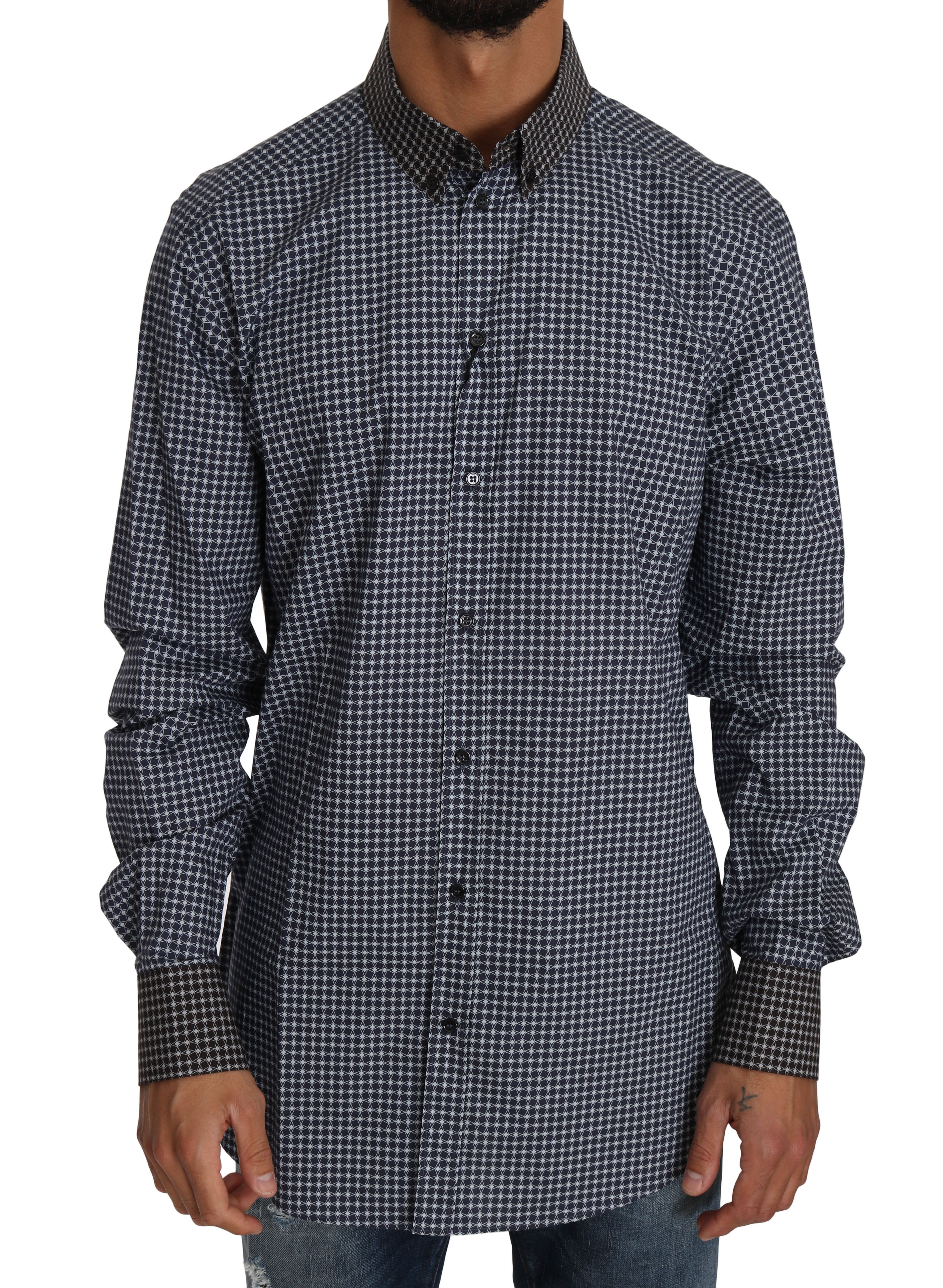 Dolce & Gabbana Men's GOLD Patterned Formal Shirt Blue TSH2580 - IT39 | S