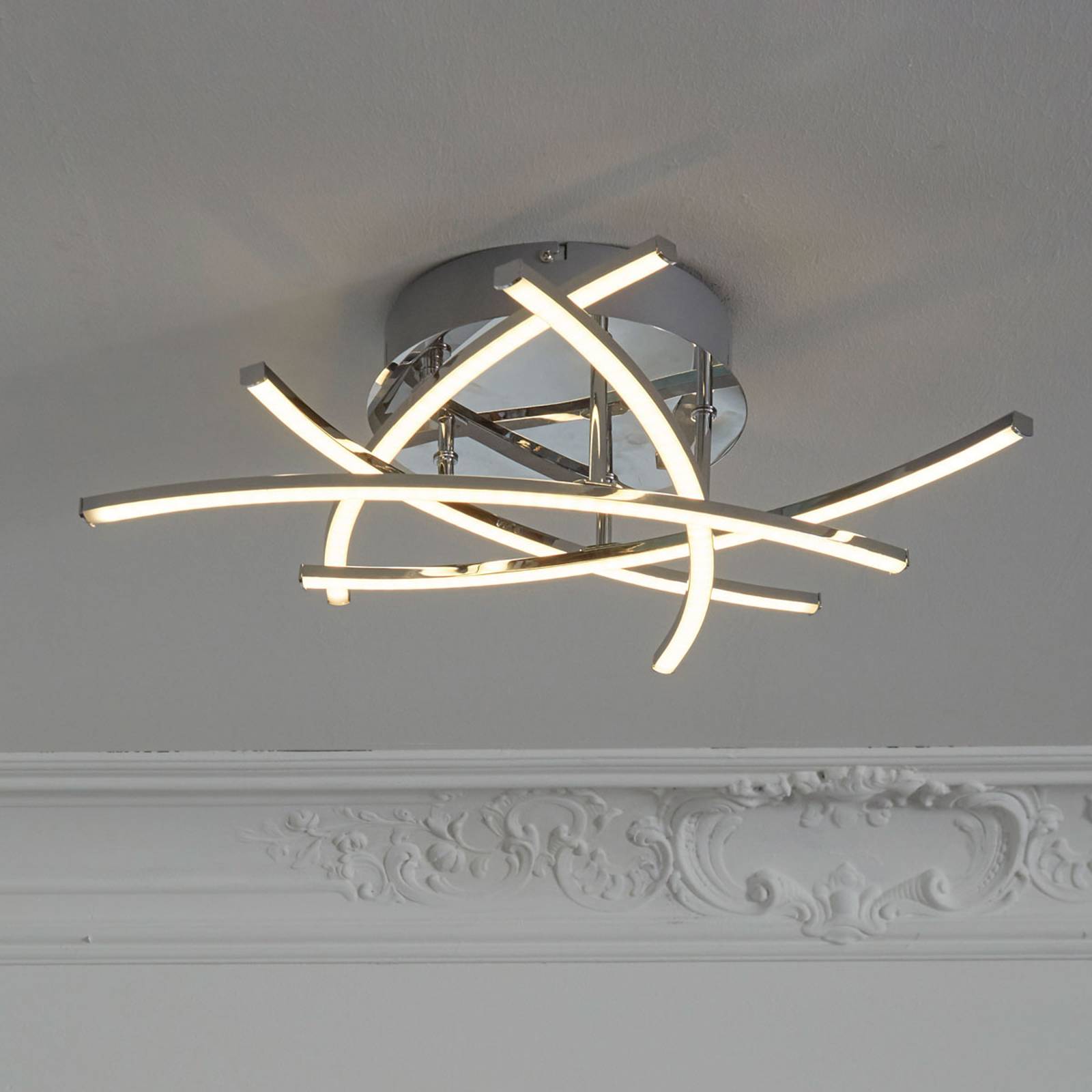 LED-kattovalo Cross, tunable white 5 lamppua kromi