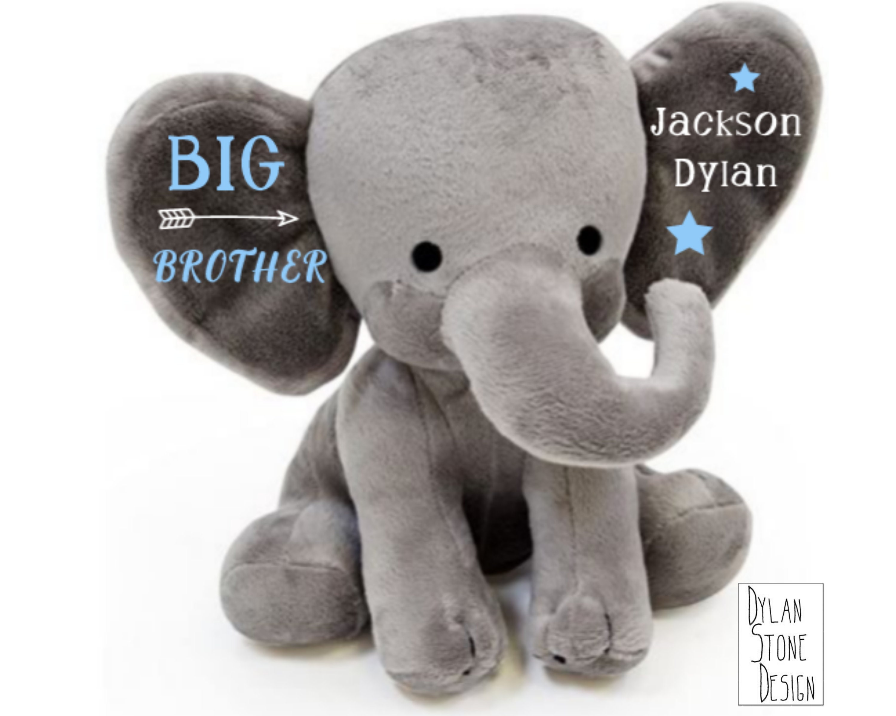 Big Brother Gift - Plush Personalized Elephant Birth Keepsake New Baby