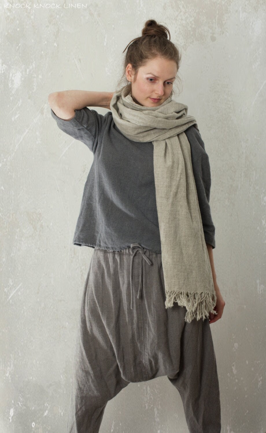 Harem Pants Shanti in Linen & Wool Blend | Drop Crotch Women's Winter Sarouel Baggy
