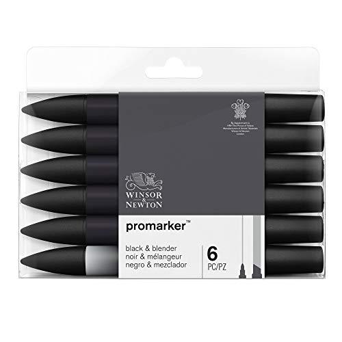 Winsor & Newton ProMarker, Set of 6, Black + Blender 6 Count,0290116