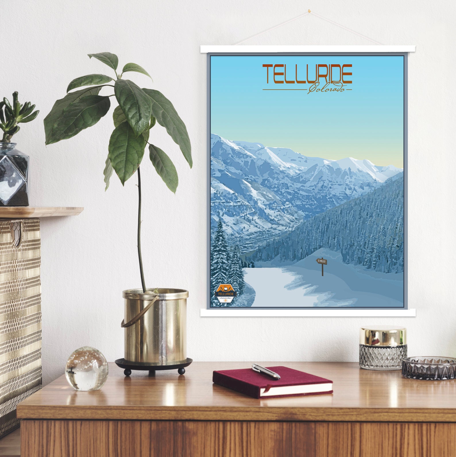 Telluride Colorado Modern Illustration Print | Hanging Canvas Of Ski Resort Printed Marketplace