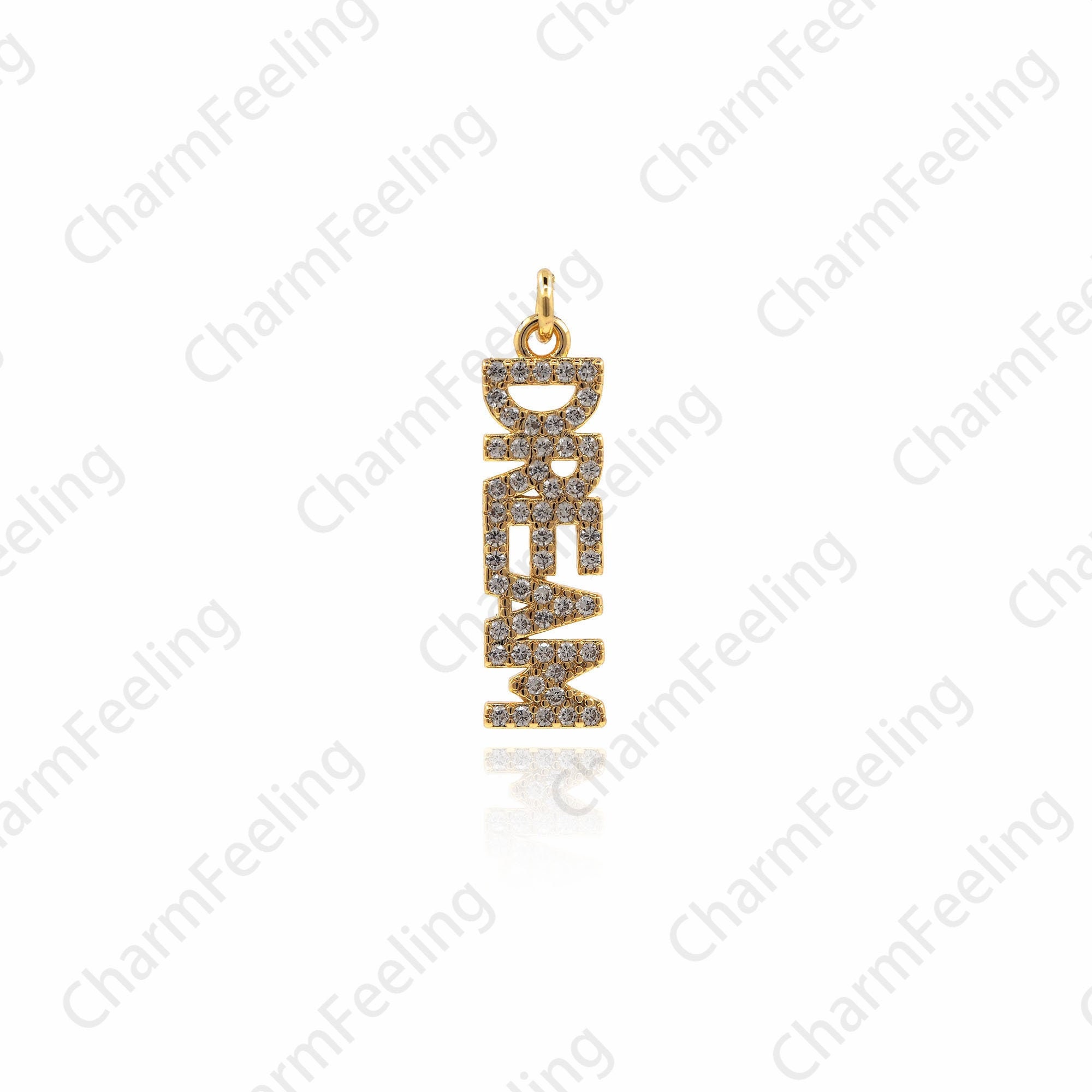 18K Gold Filled Word Necklace, Dream Pendant, English Diy Jewelry Components 25x6.5x1.8mm