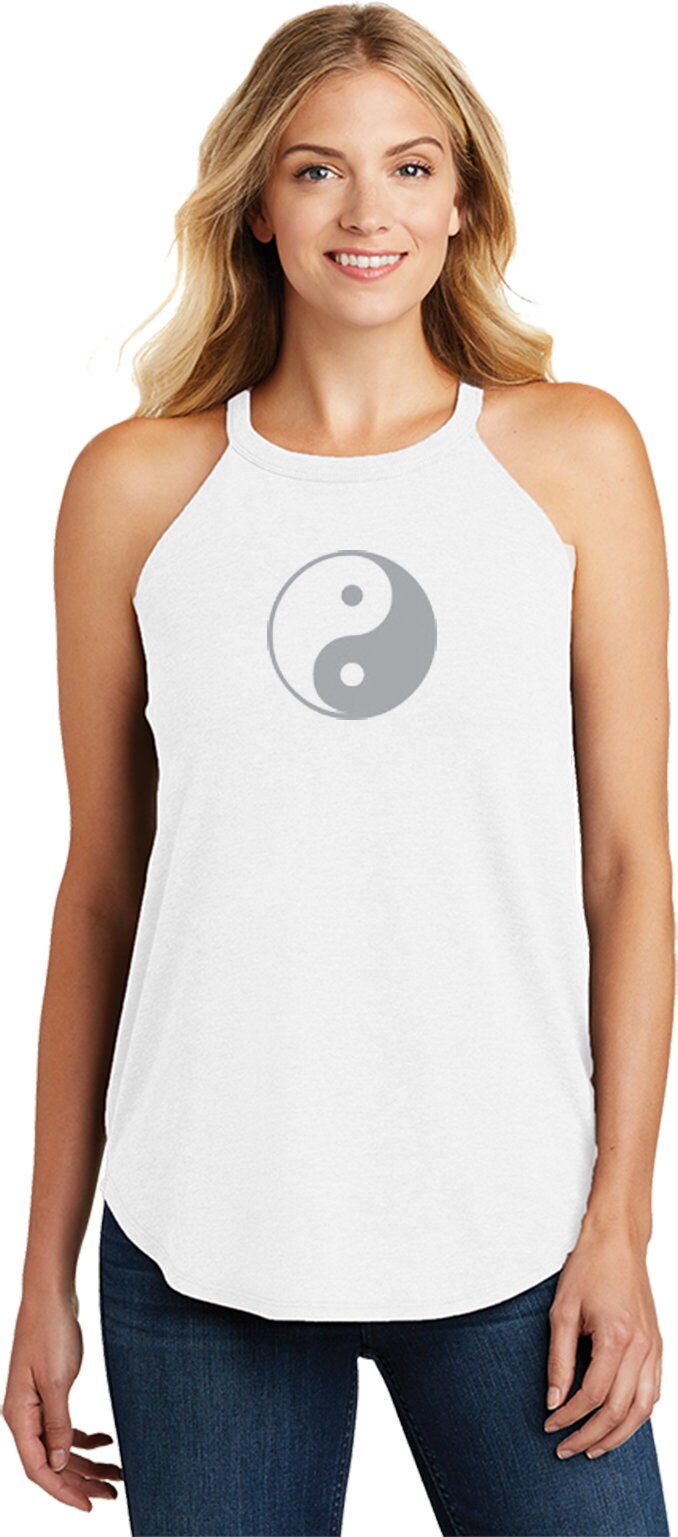 Yin Yang Big Print Ladies Yoga Tri Blend Rocker Tanktop = Yinyang-Dt137L
