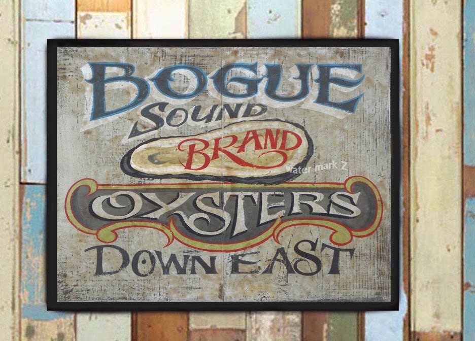Bogue Sound Nc Oyster Print From An Original Hand Painted & Lettered Sign. North Carolina, Beach House Art, Kitchen Decor, Art
