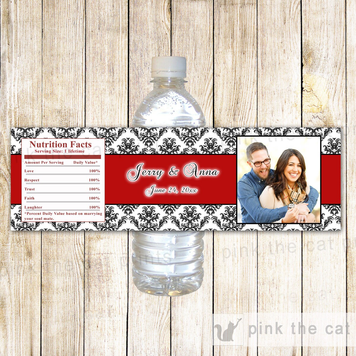 Red Black Wedding Bottle Label Bridal Shower Printable Wrapper Photo With