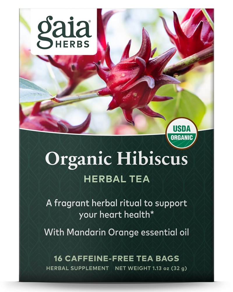 Gaia Herbs - Organic Hibiscus Herbal Tea Caffeine-Free - 16 Tea Bags