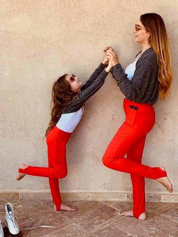 stirrup Pants, Mommy & Me Leggings, Outfits, Gift For Mom Me, Mother Daughter Clothing, Red Leggings, Cotton Leggings