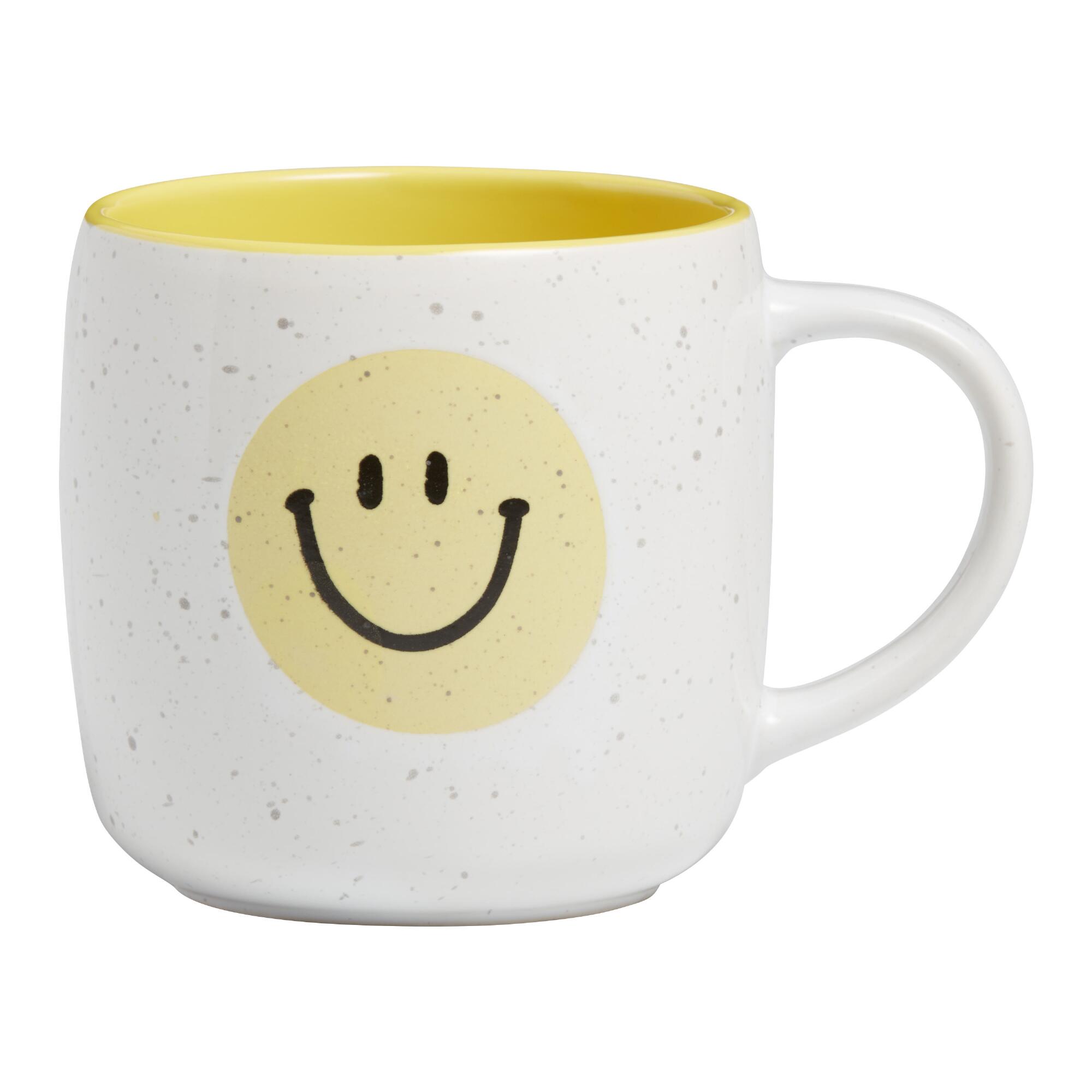 White and Yellow Speckled Smiley Face Mug - Stoneware by World Market