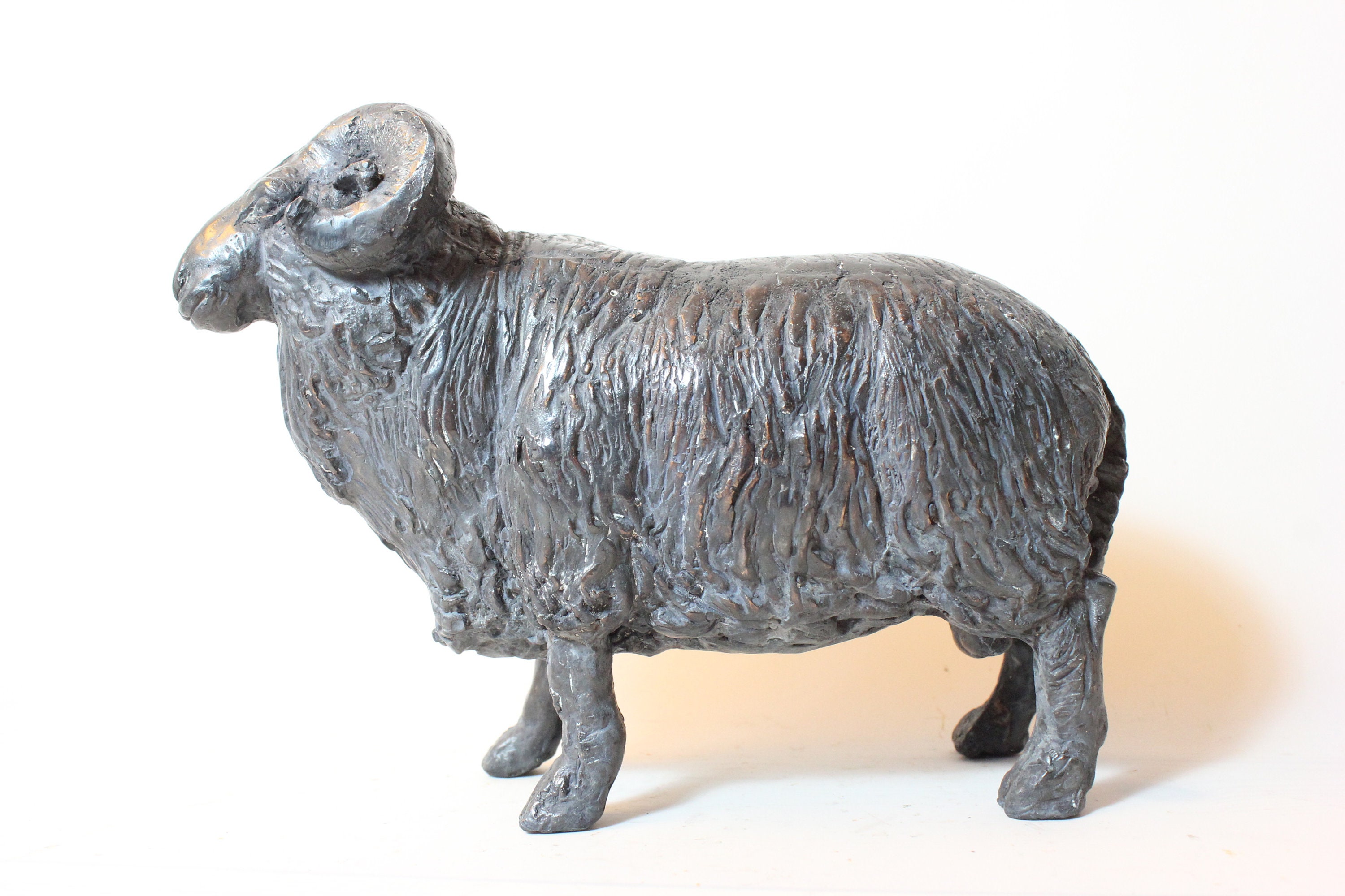 Ram Sculpture, Solid Bronze Countryside Animals, Original Sheep Art