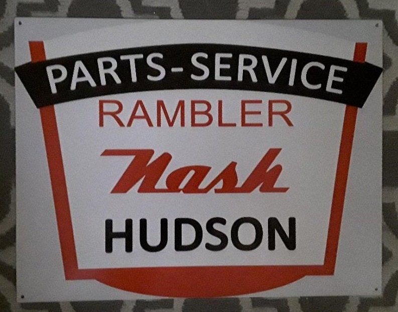 Rambler Nash Hudson Large Heavy Metal Single Sided Sign Gas Station Cabin Home Garage Shop Decor