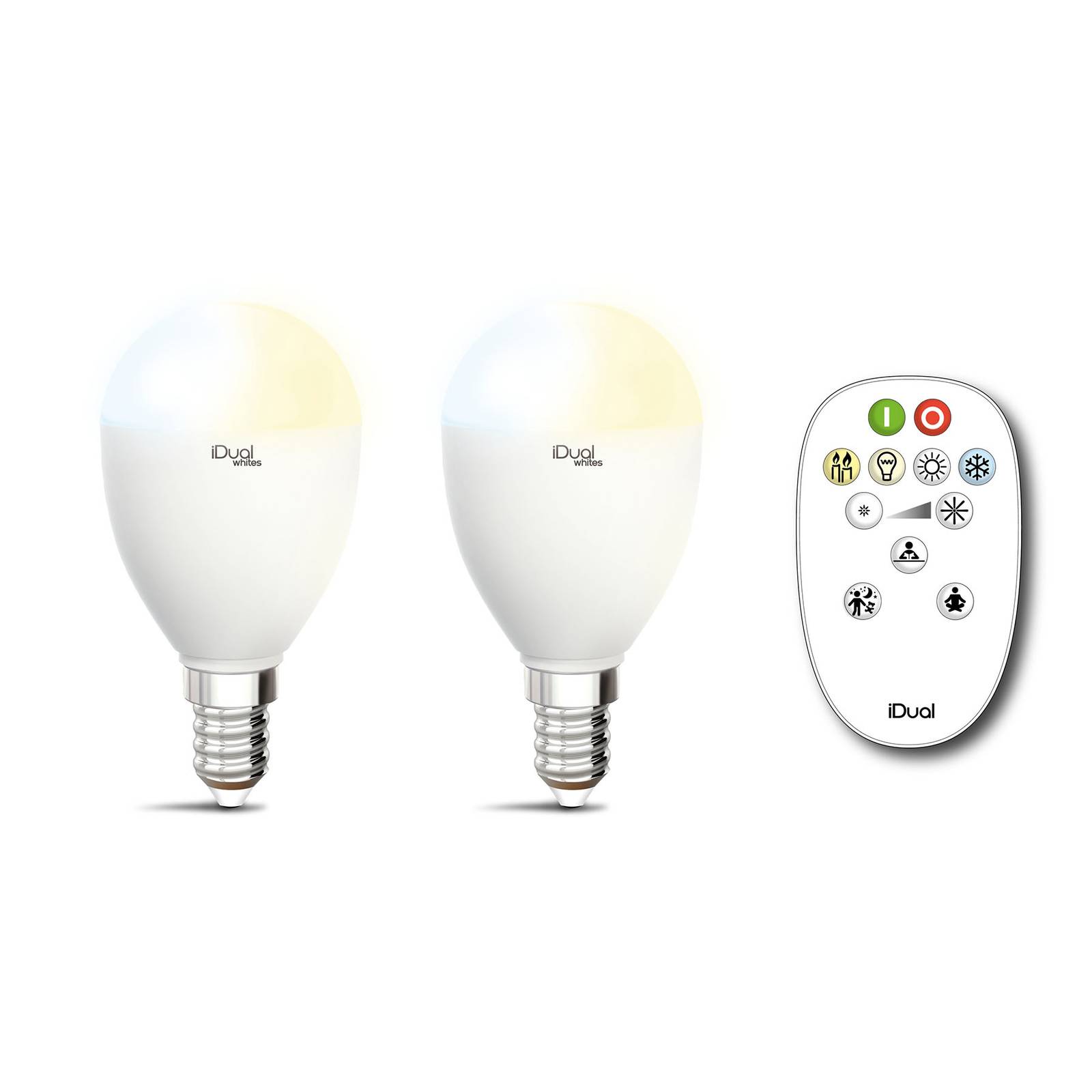 iDual Whites-LED-lamppu E14 5,5W 2kpl, kaukosäädin
