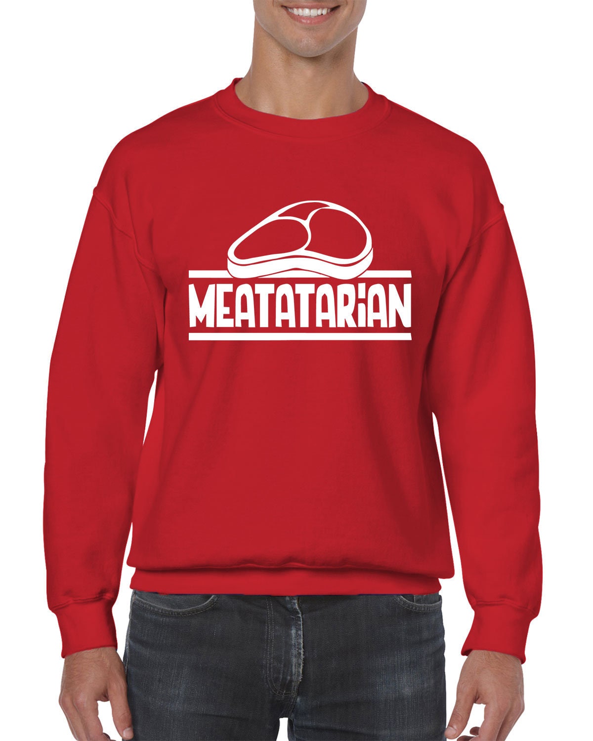 Meatatarian Carnivore Diet No-Vegans Here No Lettuce Only Animal Meat Beef Steak Poultry Seafood Fish Eating Men's Crew Neck Sweater Sf-0412